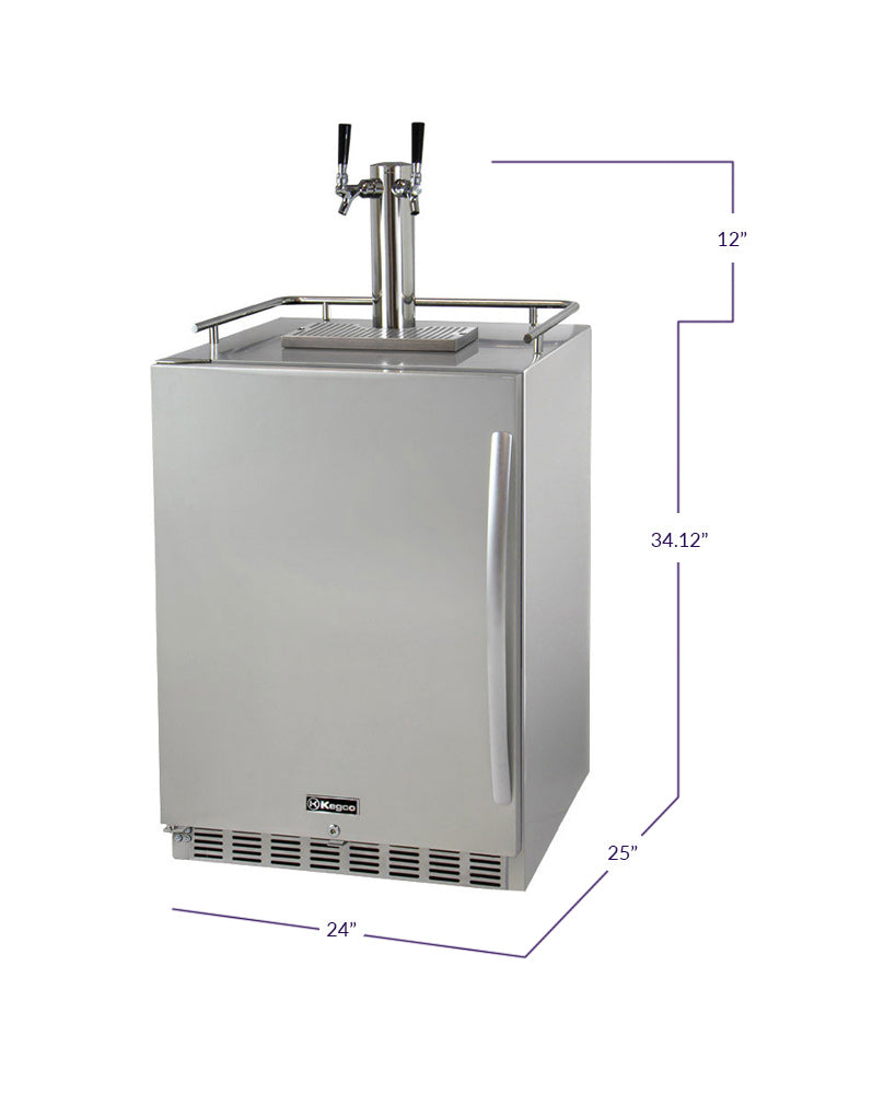 24" Wide Dual Tap All Stainless Steel Outdoor Built-In Left Hinge Kegerator with Kit-Kegerators-The Wine Cooler Club