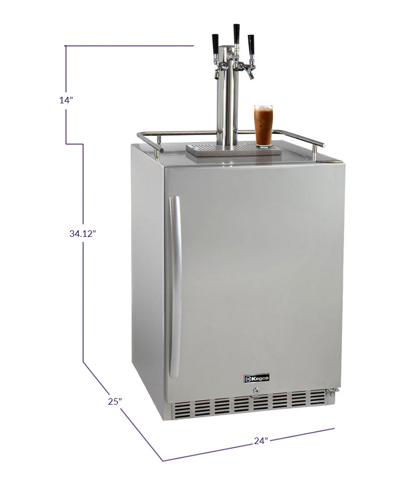 24" Wide Cold Brew Coffee Triple Tap All Stainless Steel Outdoor Built-In Right Hinge Kegerator-Kegerators-The Wine Cooler Club