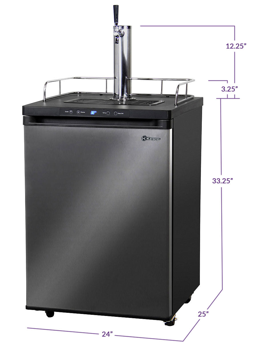 24" Wide Kombucha Single Tap Black Stainless Steel Kegerator-Kegerators-The Wine Cooler Club