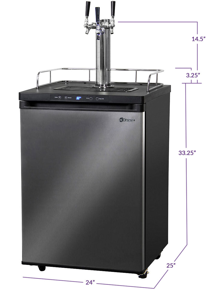 24" Wide Kombucha Triple Tap Black Stainless Steel Digital Kegerator-Kegerators-The Wine Cooler Club
