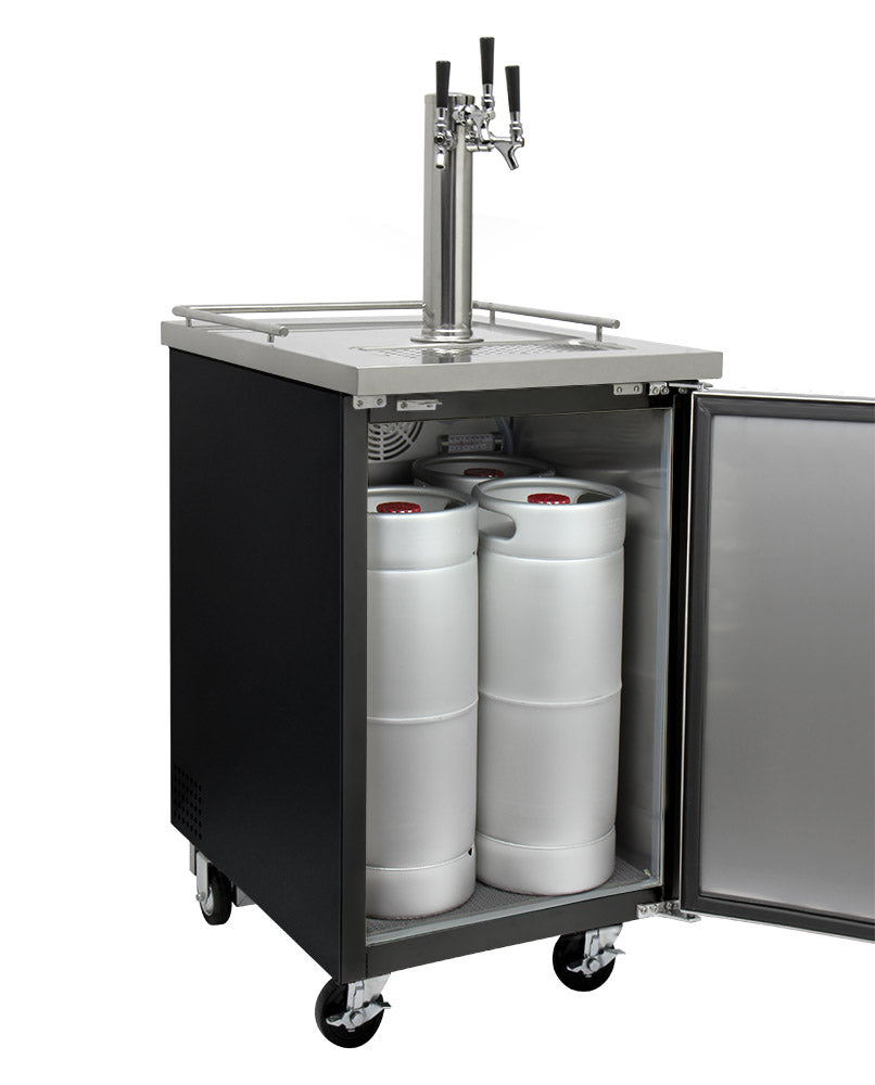 24" Wide Kombucha Triple Tap Black Commercial Kegerator-Kegerators-The Wine Cooler Club