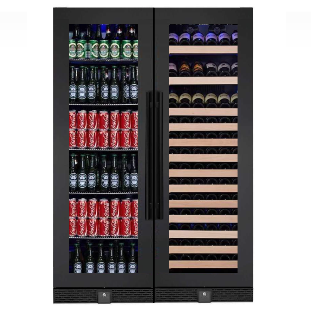 Kingsbottle 72" Large Wine And Beverage Cooler Drinks Combo With Clear Door KBU170BW2-FG-Wine and Beverage Fridges-The Wine Cooler Club