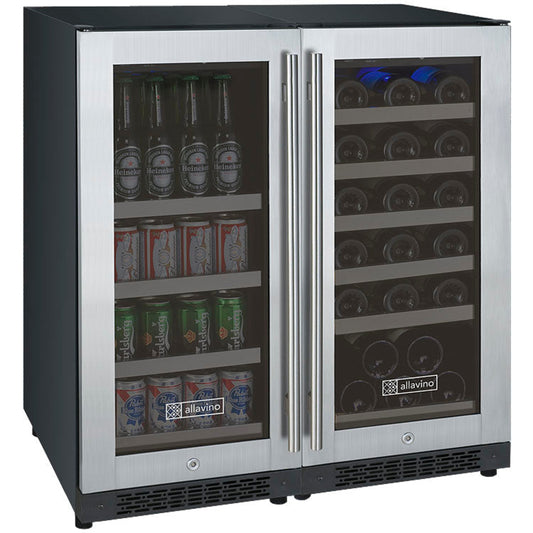 30" Wide FlexCount II Tru-Vino 30 Bottle/88 Can Dual Zone Stainless Steel Side-by-Side Wine Refrigerator/Beverage Center - BF 3Z-VSWB15-2S20-Wine Coolers-The Wine Cooler Club