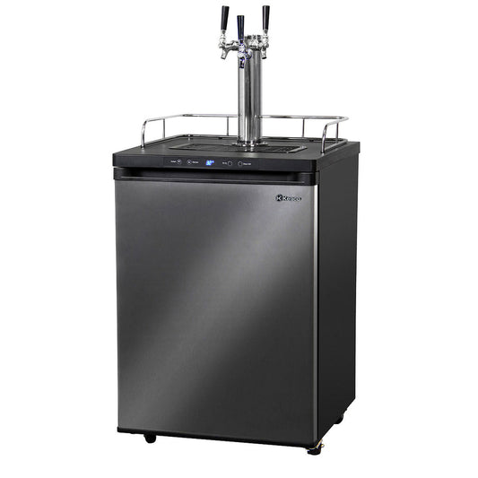 24" Wide Homebrew Triple Tap Black Stainless Steel Digital Kegerator-Kegerators-The Wine Cooler Club