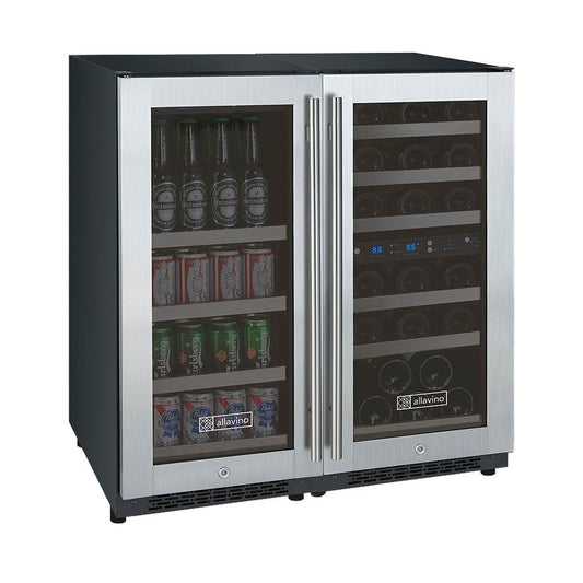 30" Wide FlexCount II Tru-Vino 30 Bottle/88 Can Dual Zone Stainless Steel Side-by-Side Wine Refrigerator/Beverage Center - BF 3Z-VSWB15-3S20-Wine Coolers-The Wine Cooler Club