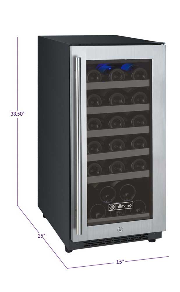 15" Wide FlexCount II Tru-Vino 30 Bottle Single Zone Stainless Steel Right Hinge Wine Refrigerator - AO VSWR30-1SR20-Wine Coolers-The Wine Cooler Club