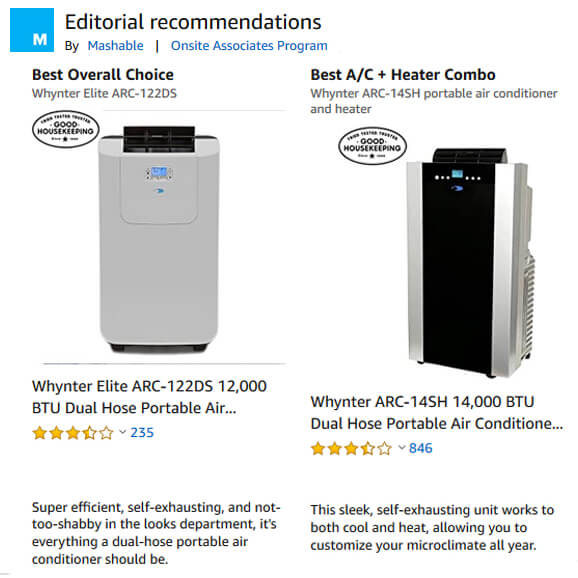 Whynter Air Conditioners Whynter ARC-122DS 12,000 BTU (7,000 BTU SACC) Elite Dual Hose Portable Air Conditioner, Dehumidifier, and Fan with Activated Carbon Filter and Storage bag, up to 400 sq ft in Grey
