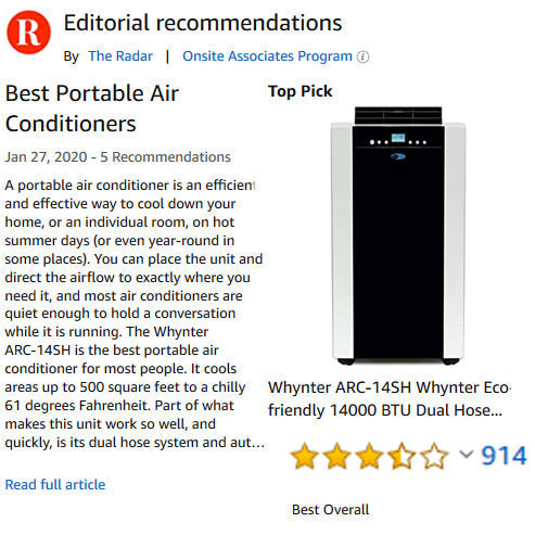 Whynter Air Conditioners Whynter ARC-14SH 14,000 BTU (9,000 BTU SACC) Dual Hose Cooling Portable Air Conditioner, Heater, Dehumidifier, and Fan with Activated Carbon Filter plus Storage bag, up to 500 sq ft in Platinum/Black