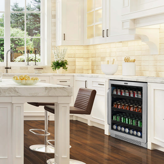 Whynter Beverage Fridge Whynter BBR-148SB 24 inch Built-In 140 Can Undercounter Stainless Steel Beverage Refrigerator with Reversible Door, Digital Control, Lock, and Carbon Filter