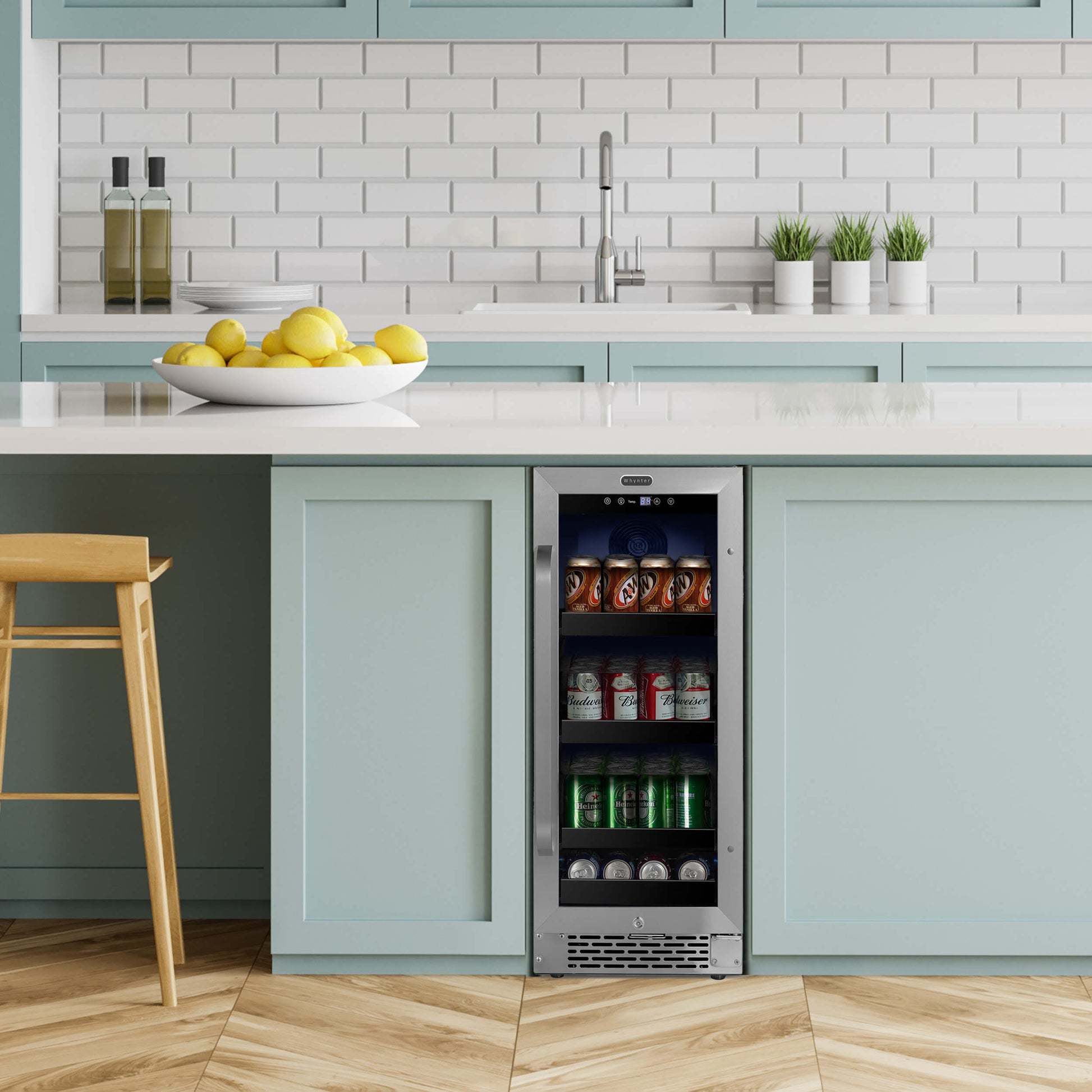 Whynter Beverage Fridge Whynter BBR-838SB 15 inch Built-In 80 Can Undercounter Stainless Steel Beverage Refrigerator with Reversible Door, Digital Control, Lock and Carbon Filter