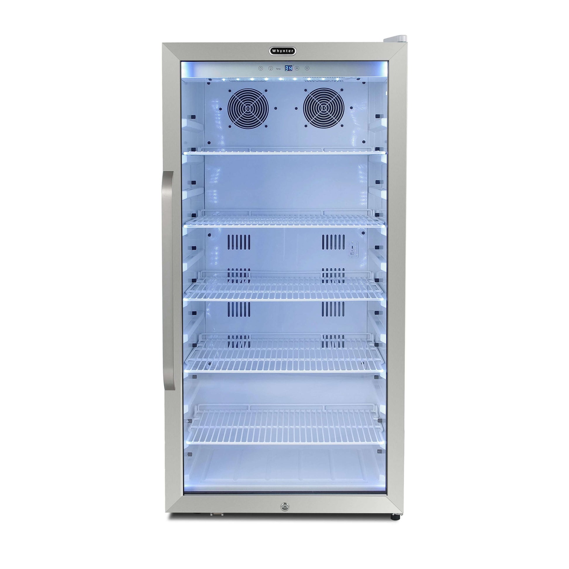 Whynter Compact Freezer / Refrigerators Whynter CBM-815WS/CBM-815WSa Freestanding 8.1 cu. ft. Stainless Steel Commercial Beverage Merchandiser Refrigerator with Superlit Door and Lock – White