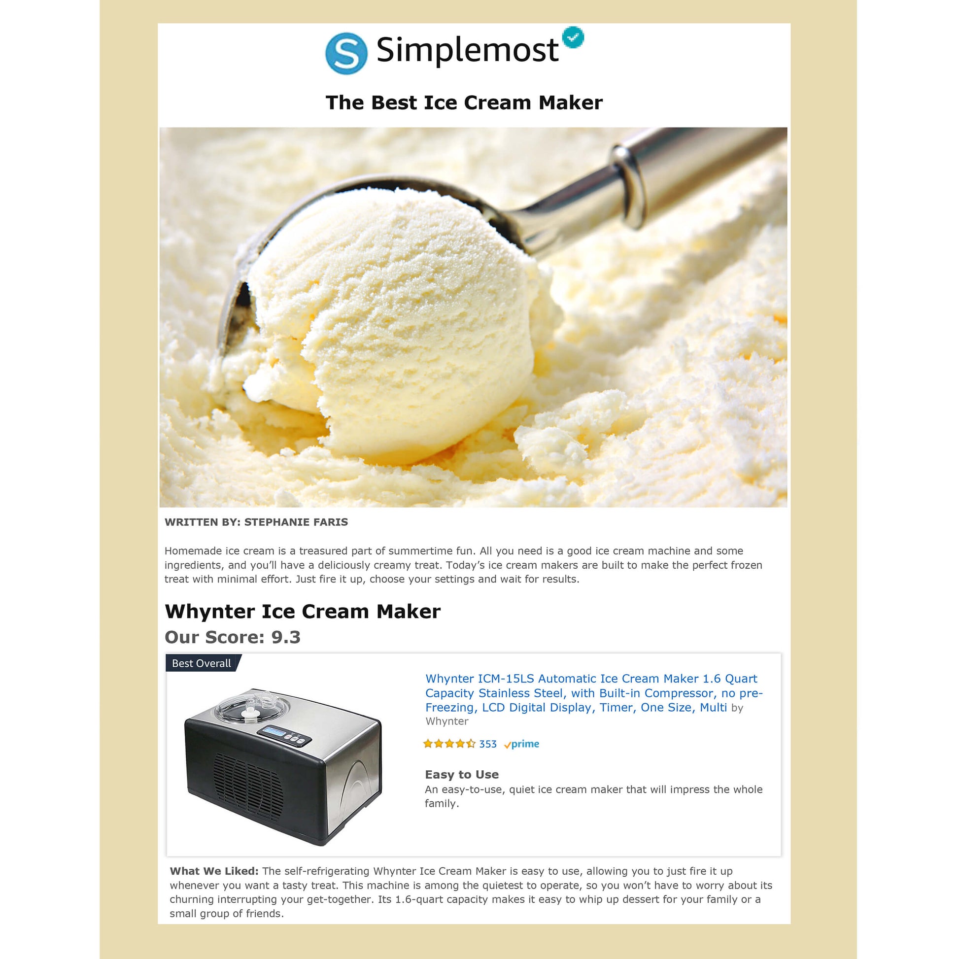 Whynter Ice Cream Makers Whynter ICM-15LS 1.6 Quart Capacity Automatic Compressor Ice Cream Maker in Stainless Steel