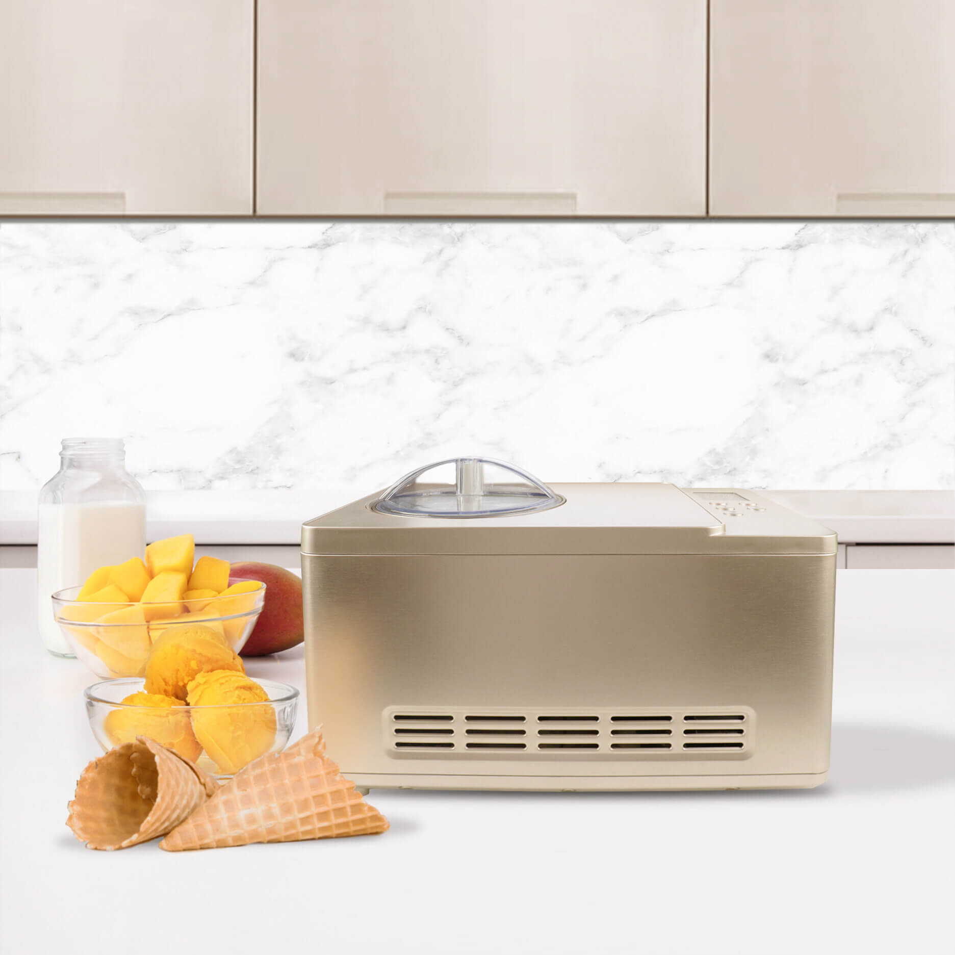 Whynter Ice Cream Makers Whynter ICM-220CGY 2 Quart Capacity Automatic Compressor Ice Cream Maker & Yogurt Function with Stainless Steel Bowl in Champagne Gold