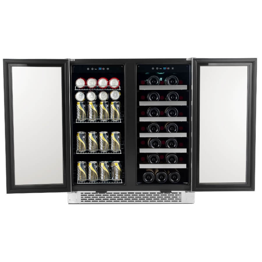 Whynter Refrigerators Whynter BWB-3388FDS/BWB-3388FDSa 30″ Built-In French Door Dual Zone 33 Bottle Wine Refrigerator 88 Can Beverage Center