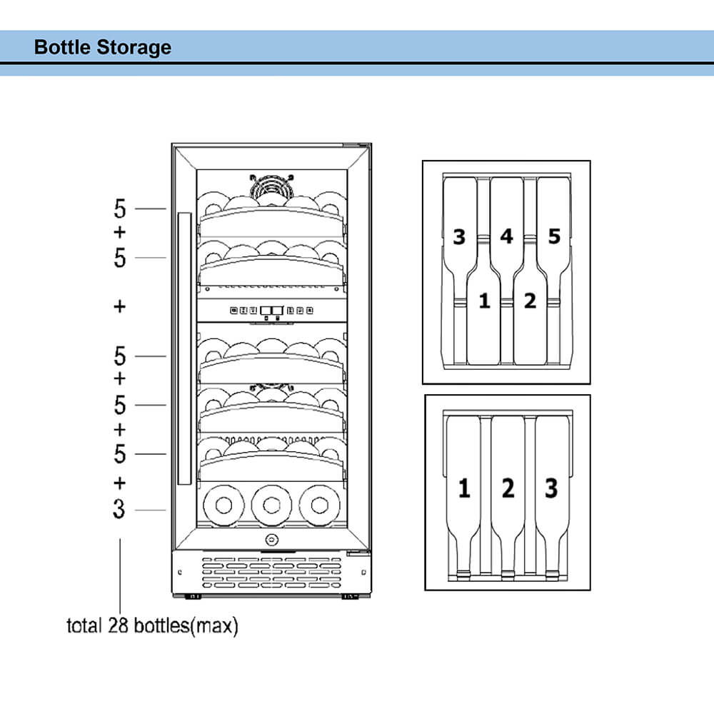 Whynter Wine Refrigerator Whynter BWR-281DZ/BWR-281DZa 28 Bottle Dual Temperature Zone Built-In Wine Refrigerator