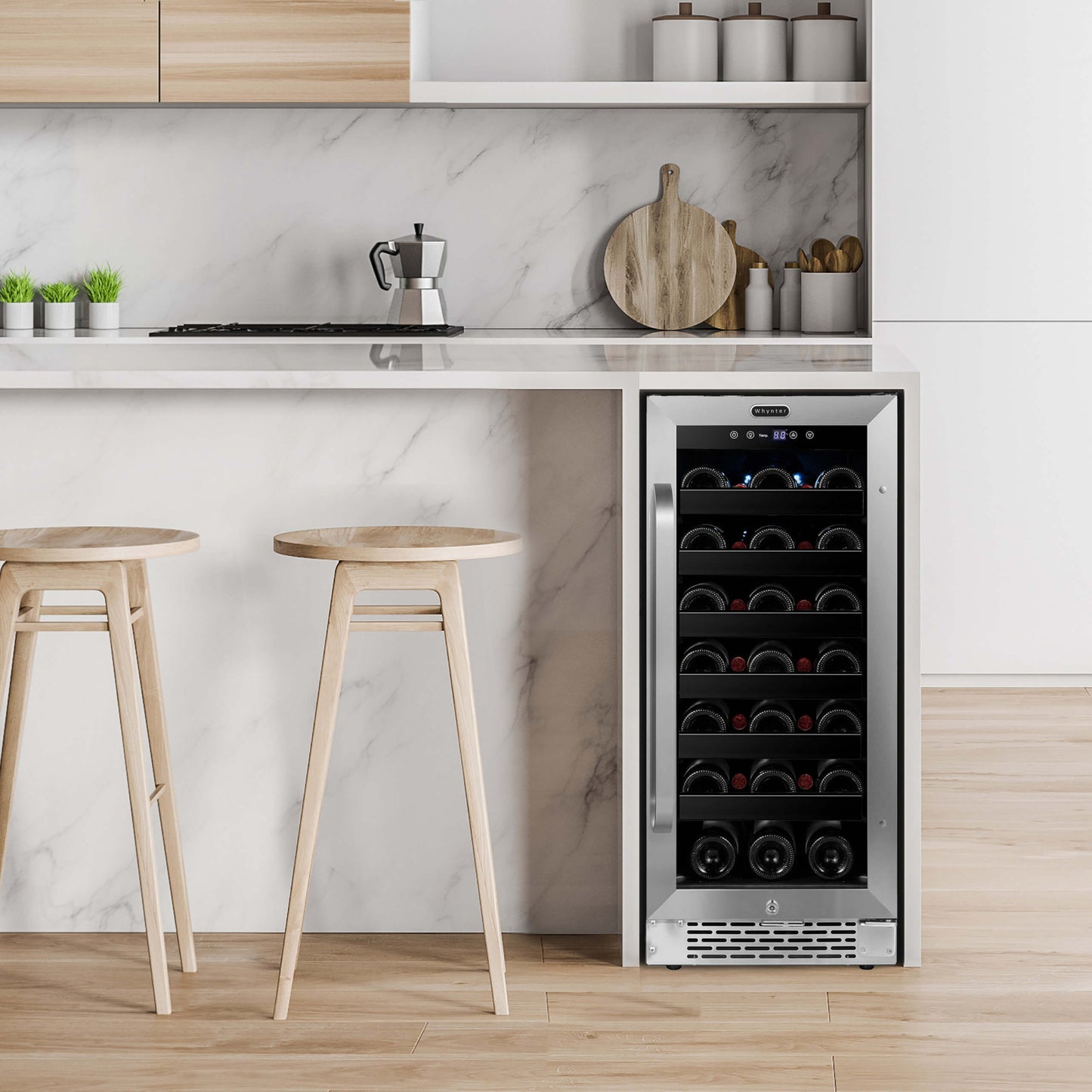 Whynter Wine Refrigerator Whynter BWR-308SB 15 inch Built-In 33 Bottle Undercounter Stainless Steel Wine Refrigerator with Reversible Door, Digital Control, Lock, and Carbon Filter