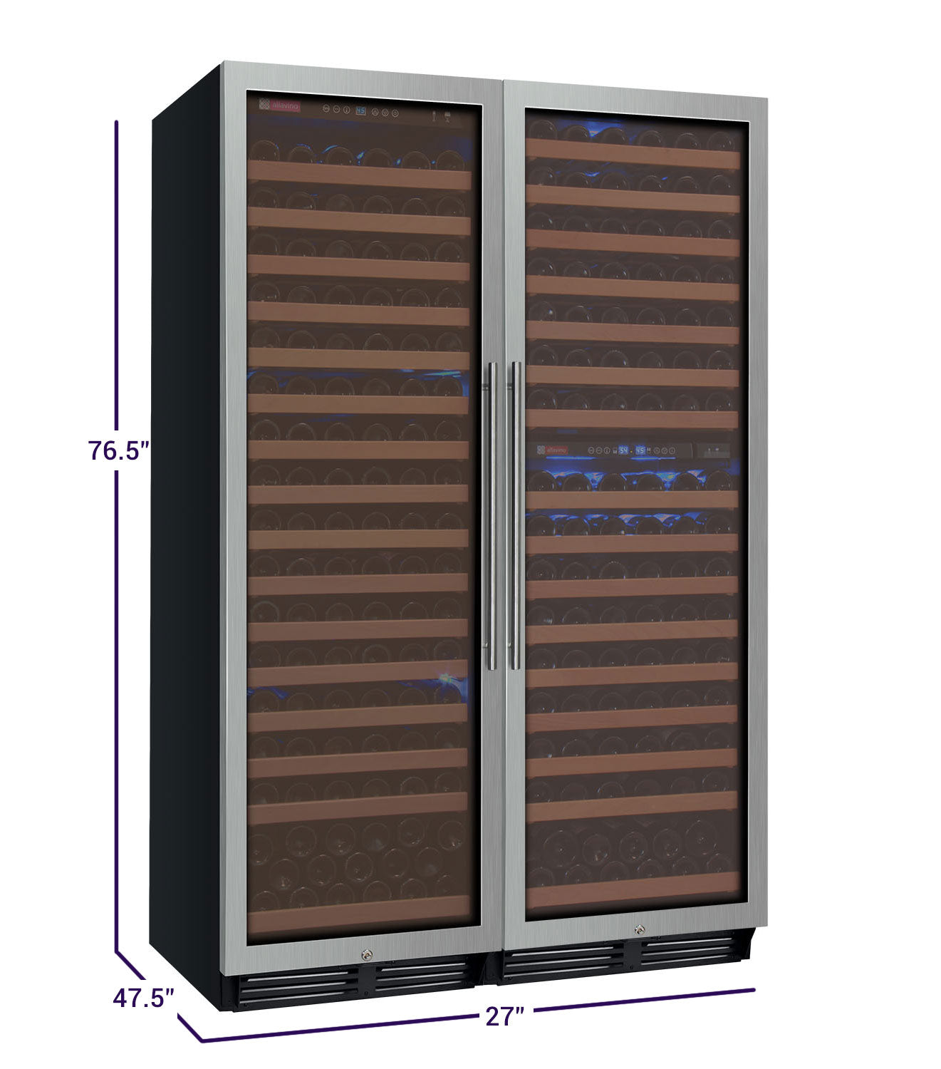 48" Wide FlexCount Classic II Tru-Vino 346 Bottle Three Zone Stainless Steel Side-by-Side Wine Refrigerator - BF 3Z-YHWR7274-S20-Wine Coolers-The Wine Cooler Club
